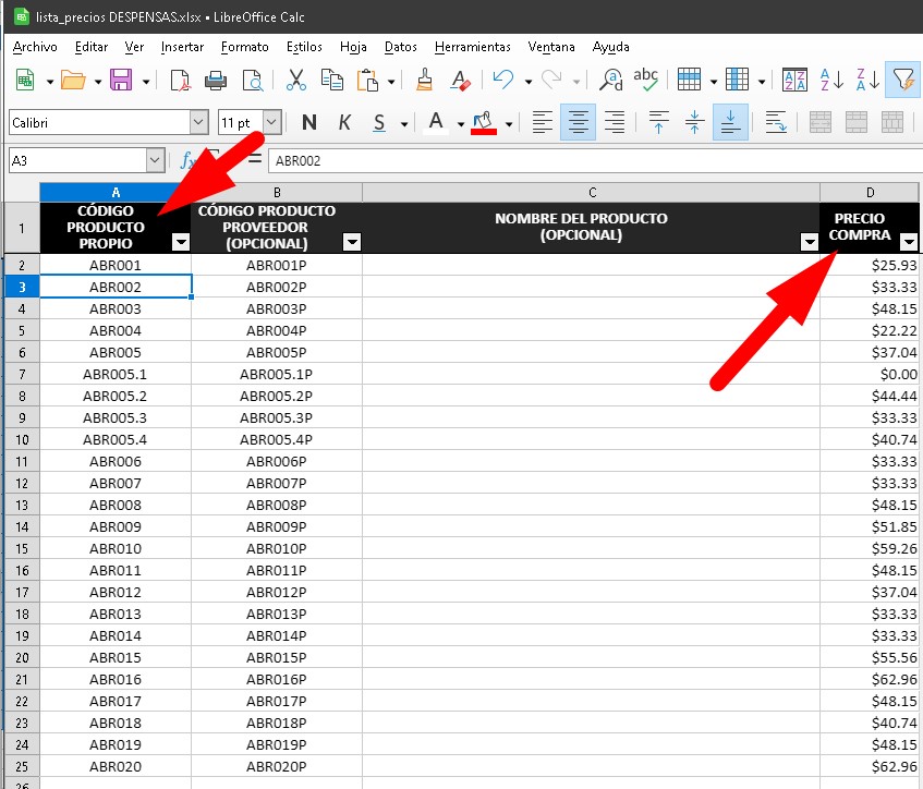 2 - plantilla relacionar productos con proveedores