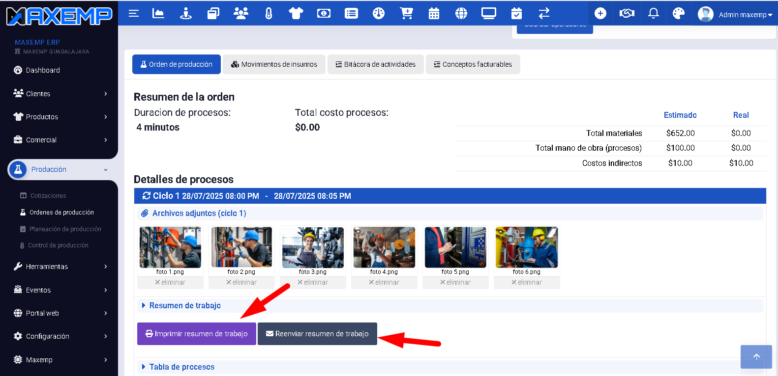 reenviar o reimprimir resumen de trabajo