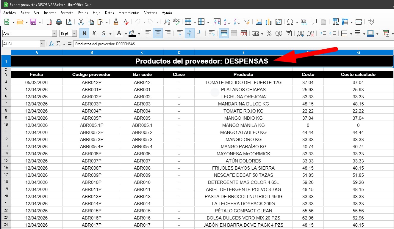 6 - lista de productos de compra por proveedor - excel