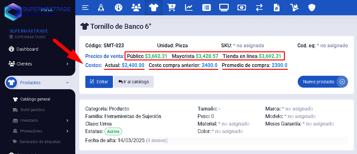 precios en productos