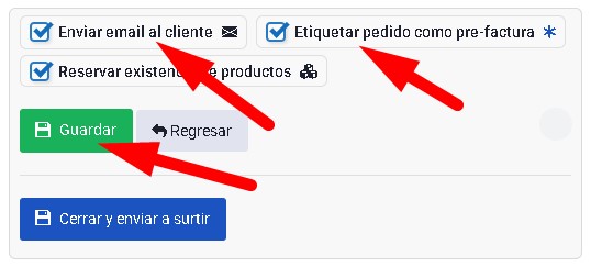 guardar y enviar por correo pre-factura