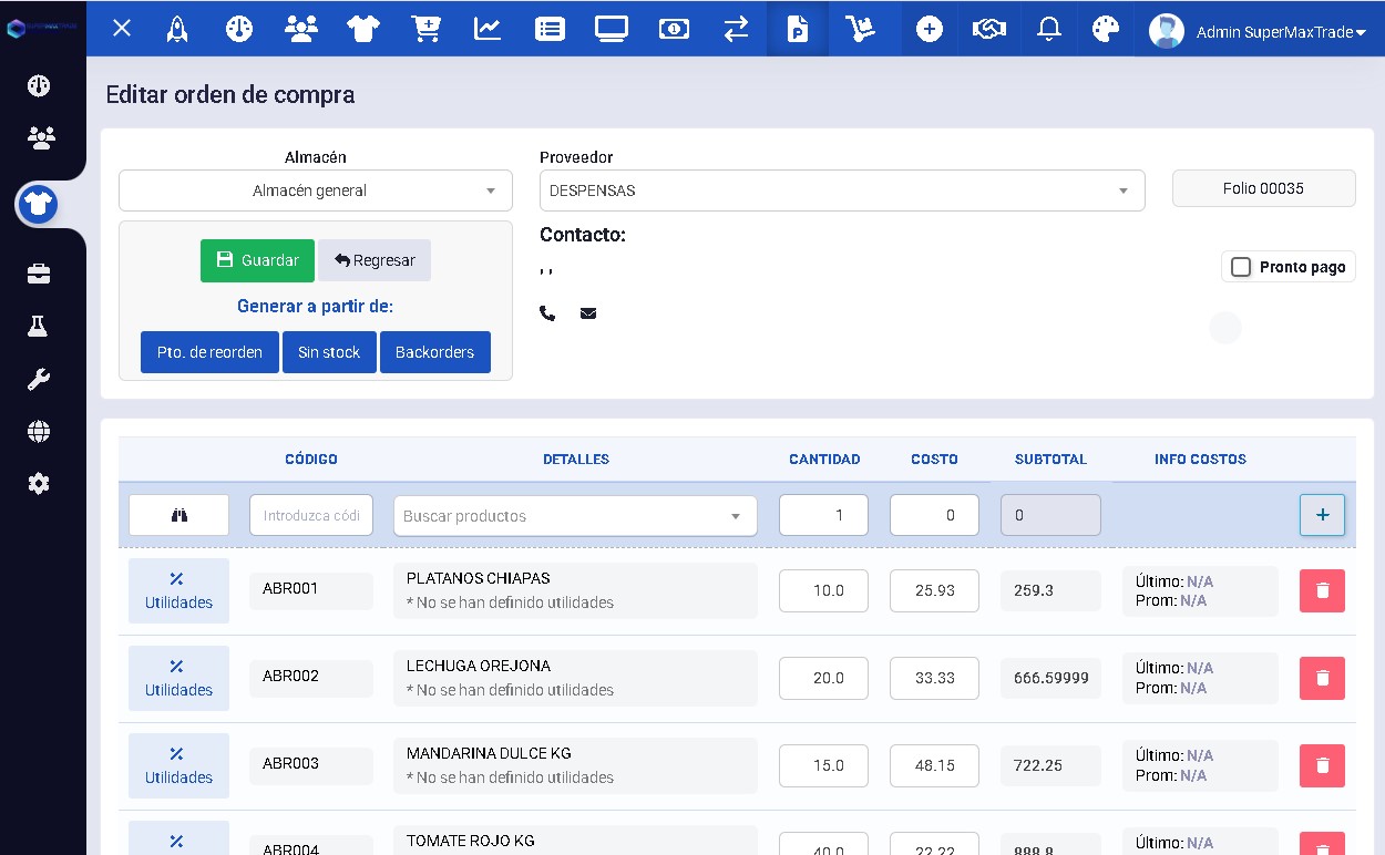 editar nueva orden de compra creada desde archivo
