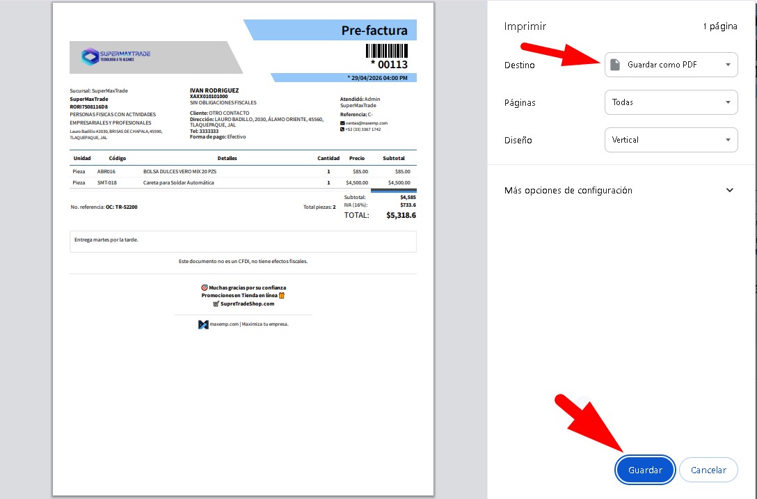 guardar como pdf pre-factura